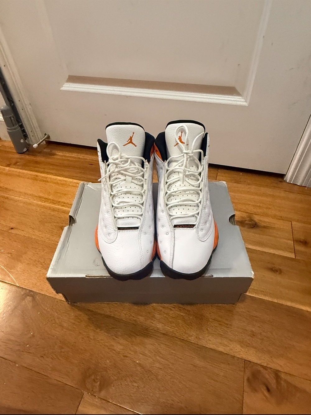 Nike Air Jordan White Navy and Orange High-Top Sneakers